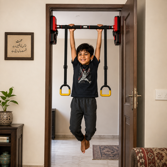 Adjustable Indoor Pull-Up Bar with Gymnastics Rings