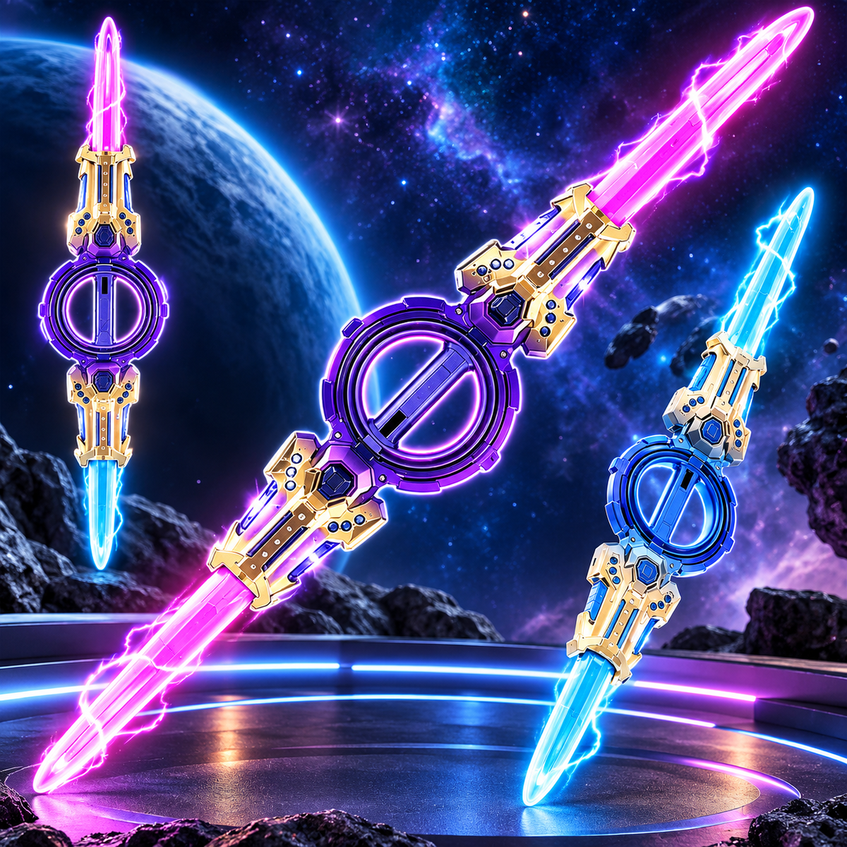 Rotatable Dual-Blade Sword with Retractable Spin