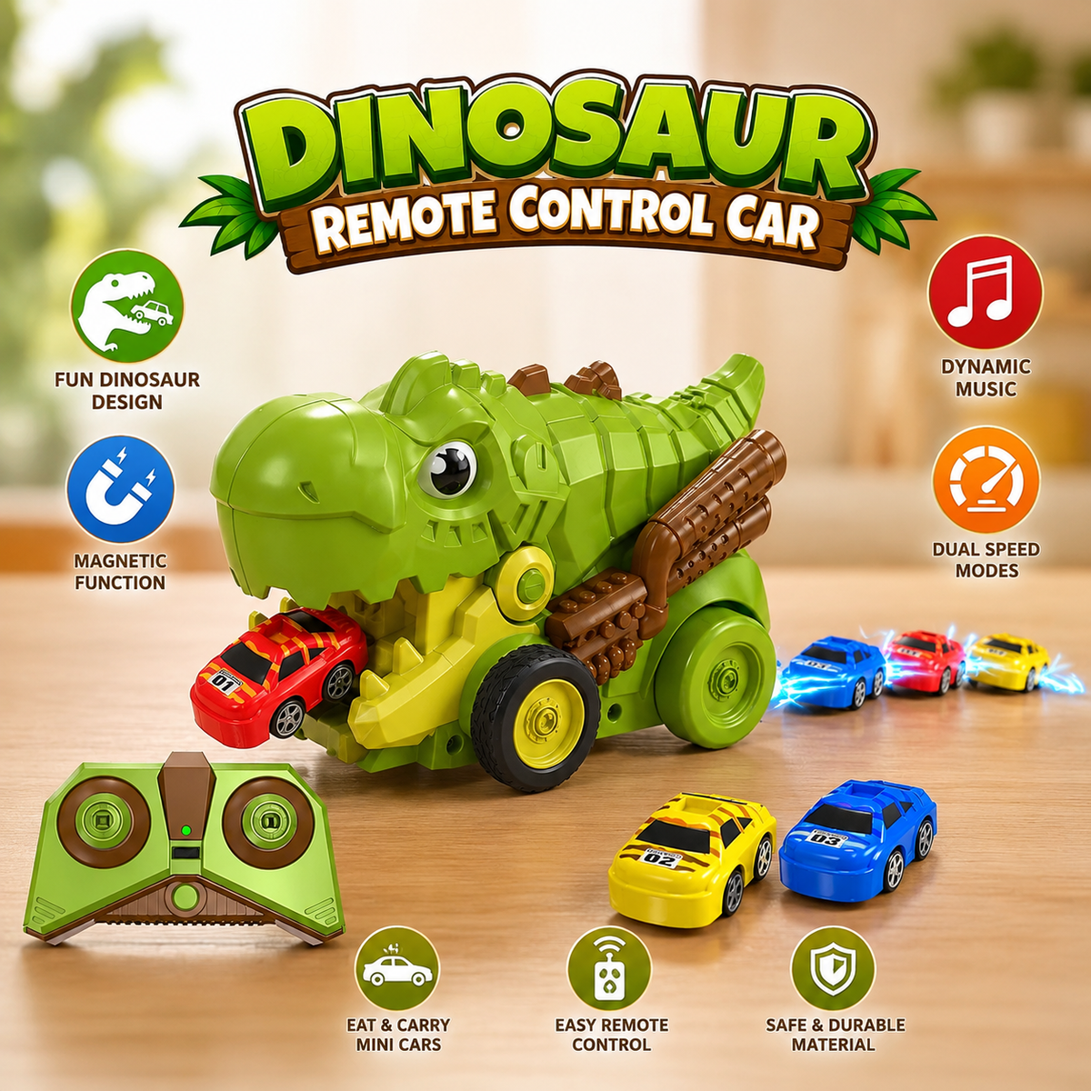 RC Dinosaur Snake Game With 6Pcs Magnetic Cars